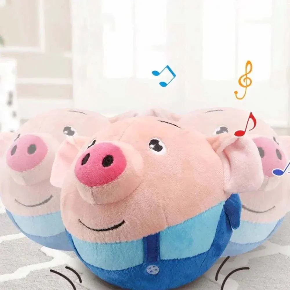 Active Moving Pet Plush Toy pink pig with music notes and engaging motion for pet entertainment