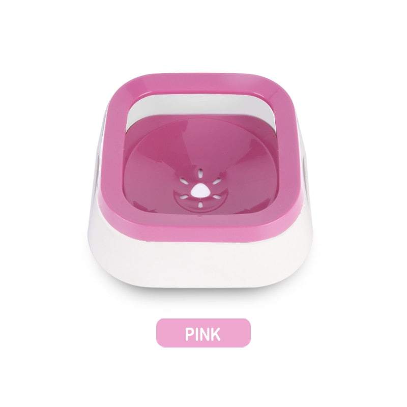 pink anti splash pet bowl with floating plate and non slip base for clean water and splash prevention