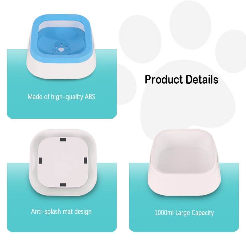 Anti Splash Pet Bowl with anti-slip mat, high-quality ABS material, and 1000ml capacity