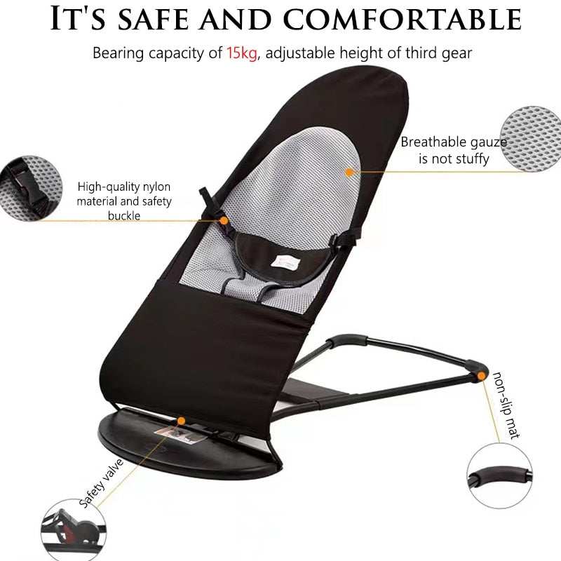 Portable pup rocking chair with breathable gauze, safety valve, adjustable height, non-slip mat, and high-quality nylon material.