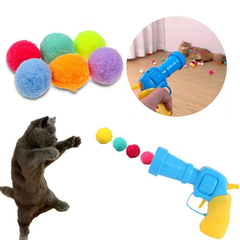 Cat Plush Silent Ball Gun shooting colorful soft balls for cat interactive play and exercise