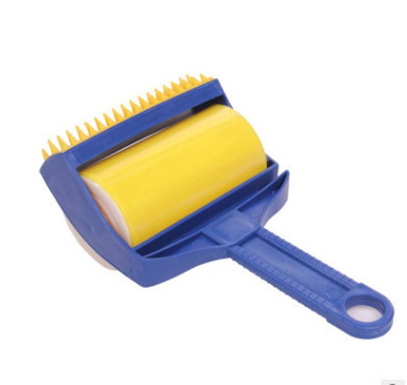 Pocket Sticky Lint Roller with sticky adhesive sheets and blue handle for removing lint and pet hair from fabrics