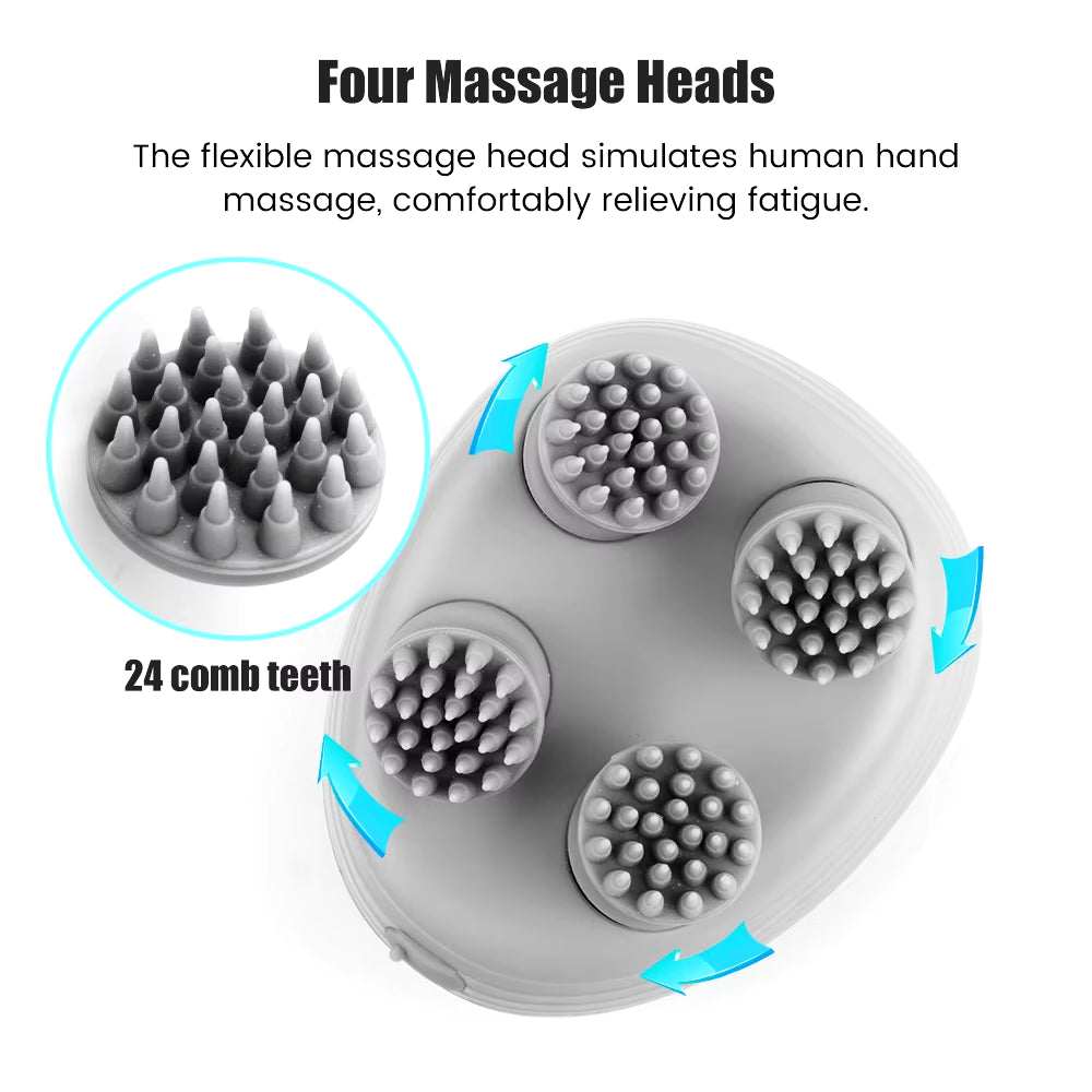 Electric Head Scalp Massager with 4 Kneading Massage Heads Body Deep Tissue Massager for Hair Growth Relaxtion and Cat Pet Claw