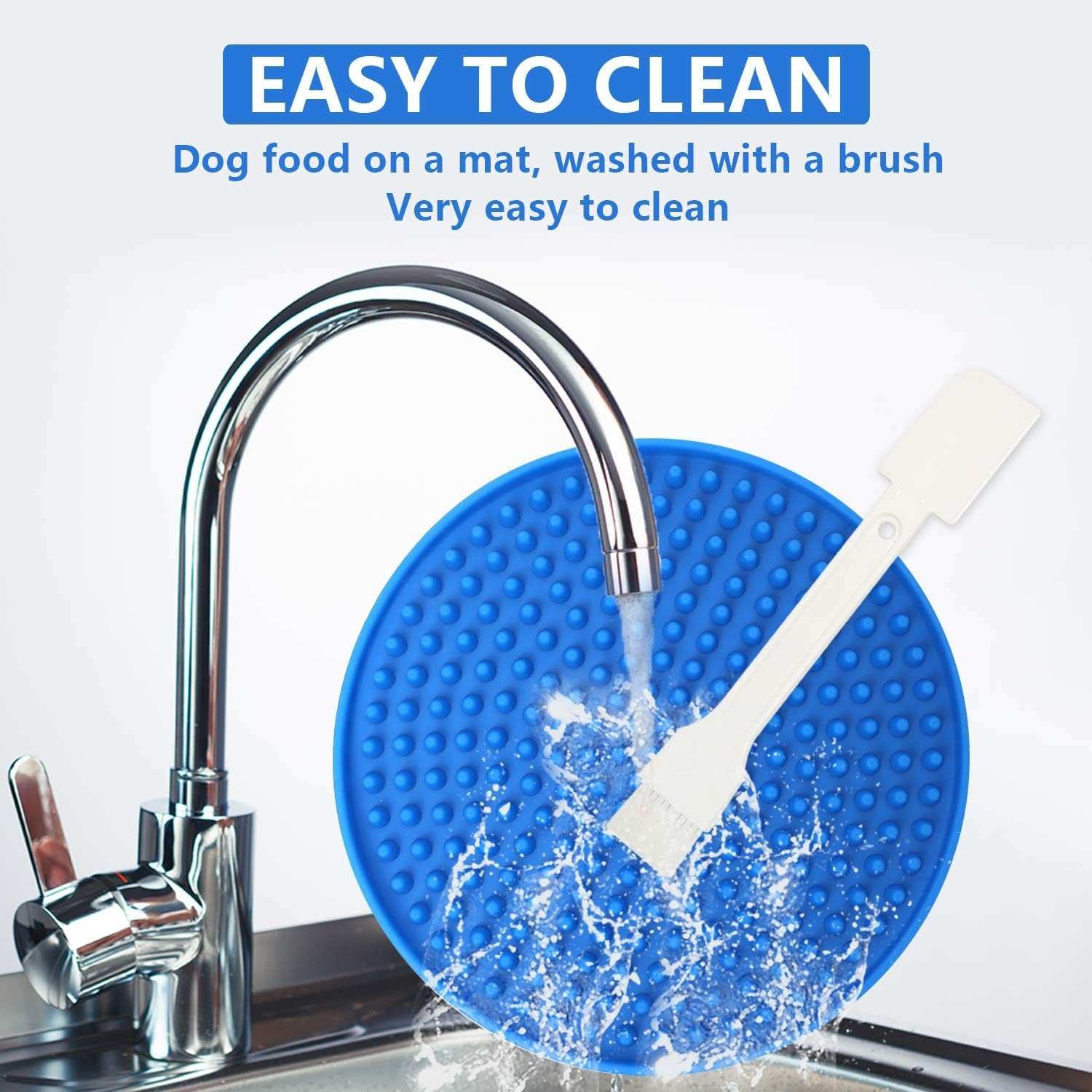 Dog Lick Mat Set-Peanut Butter Lick Mat for Pet Bathing, Grooming, and Dog Training with Bonus Spatula/Cleaning Brush Suitable for All Breeds,Blue