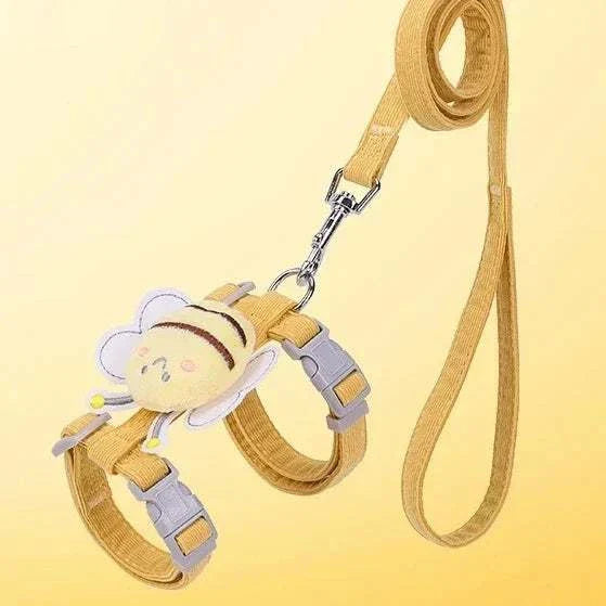 Adjustable cartoon bee pet harness and leash set for small pets with soft fabric and secure buckles